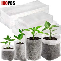 Planters Pots 100 pieces of biodegradable seed nursery bags made non-woven fabric for plant transplantation flower cultivation horticultural supplyQ240517