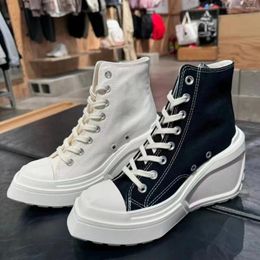 Dress Shoes High Top Sneakers Plus Size 41 42 Womens Heels Fashion Casual Canvas Breathable Height Increased Wedge Platform Sport