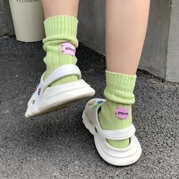 Women Socks Solid Colour Thicken Knitted Fashion All-matching Middle Tube With Pink Label Warm Candy Foot Hosiery