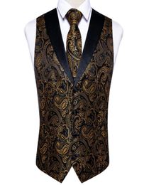 Men039s Vests Brand Vest Neckie Set For Men Silk Floral Suit Tie 4pcs With Pattern Black Gold Waistcoat Wedding Party Formal8662360