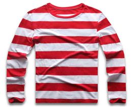 Red White Striped Long Sleeve T Shirts Tees for Men Round Neck Colorful Black White Stripes Men Casual G12095161419
