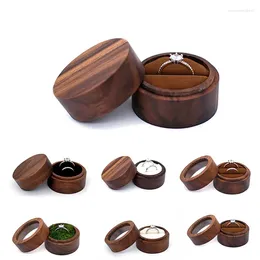 Jewelry Pouches Wooden Ring Box Display Lover Holder Proposal Engagement Wedding Organizer Golden Marriage Anniversary Gift