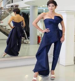 Stylish Dark Navy Jumpsuit Evening Dresses for Women Prom Dresses Organza Overskirt Party Gowns Pant Suits Cocktail Dresses9785902