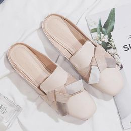 Casual Shoes Brand Designer Women Slippers Slip On Mules Flat Heel British Buckle Slides Wooden Block Heels Summer Footwear Wer4