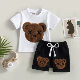 Clothing Sets 0-24months Baby Boys Summer 2-Piece Outfits Cartoon Bear Pattern Short Sleeve T-Shirt Casual Elastic Shorts Set For Infant