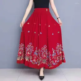 Skirts Solid High Waist Chinese Style Women's Clothing Summer Korean Temperament Straight Long Dress Ladies Embroidered A-line Skirt