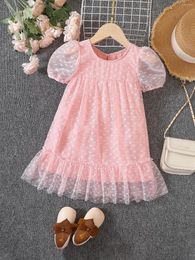 Girl Dresses Girls Summer Sweet And Cute Pink Dress For Small Medium Children Bubble Sleeve Mesh Lace