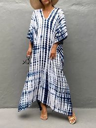 2024 Womens Long Caftans Print Bathing Suit Cover Up Casual Maxi Dress Plus Size Kaftan Robe Tunic Kimono Summer Beach Wear 240513