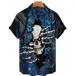 Men's Casual Shirts Gorgeous In Summer Mechanical Skull Prints Short-sleeved Beach Muscle Tops And Free Easy Foreign Clothing