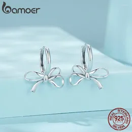 Hoop Earrings Bamoer 925 Sterling Silver Bow For Women Simple Anti-allergy Fashion Jewelry Birthday Gift