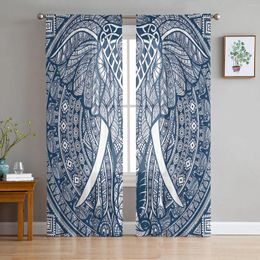 Curtain Mandala Elephant Blue Bohemian Sheer Curtains For Living Room Decoration Window Kitchen Tulle Voile Organza