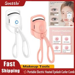 Eyelash Curler Portable electric heated eyelash curler comb long-lasting hot makeup tool Q240517