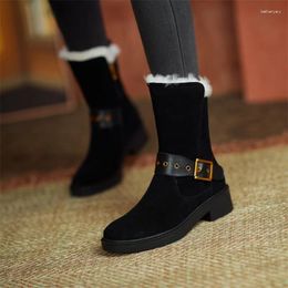 Boots 2024 Trend Belt Buckle Solid Color Women Thick Sole Comfortable Retro All-match Simple Black