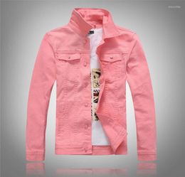 Men039s Jackets Men Denim Coat Spring Autumn Boy Stand Collar Jean White Pink Male Casual Streetwear Cotton Washed Cowboy Outer7758499