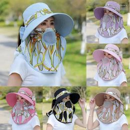 Wide Brim Hats Summer Women Garden Work Shade Hat Face Mask Detachable Sunhat Outdoor Print Breathable Fisherman UV Protection