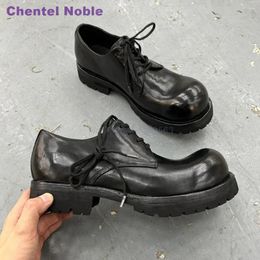 Casual Shoes Punk Black Pumps Big Round Toe Lace-up Thick Spring Men Women Neutral Trendy Low Heel Street 2024 Arrival Novelty