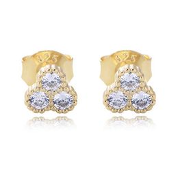 Stud Fulsun Newest dainty 925 Sterling Silver 14K 18k gold plated white CZ Zircon Three stone small Bar Stud earrings For Women girls Q240517