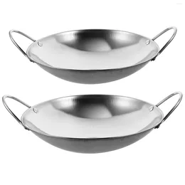 Pans Wok Stainless Steel Pow Stir Fry 2Pcs Flat Bottom Everyday Pan Double Handles Cooking Pot Induction Cooktop