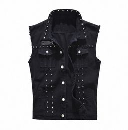 Laamei 2019 Denim Vest Men Punk Rock Rivet Cowboy Black Jeans Waistcoat Fashion Men Motorcycle Style Sleeveless Jeans Jacket 9KwV7943089
