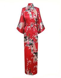 Whole Red Chinese Women Silk Rayon Robes Long Sexy Nightgowns Yukata Kimono Bath Gown Sleepwear pijama feminino Plus Size XXX1474518