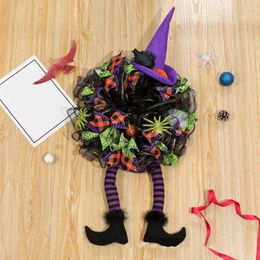 Decorative Flowers Colorful Halloween Wreath Spooky Witch Leg Door Garland For Festive Home Decoration Happy Party