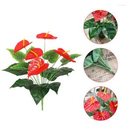 Decorative Flowers High Simulation Plants Artificial Anthurium Plastic Palm Leaves Fake Home Red Decorations Garden Outdoor Supplies