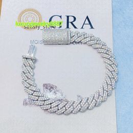Iced Out Hip Hop Fire Jewellery VVS Moissanite Diamond Cuban Link Chain Bracelet Rose Gold Plated Silver 2024 925 Solid Man Hiphop