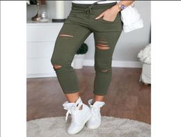 Women Denim Pants Ripped Knee Cut Jeans Faded Slim Fit Lady Skinny Leggings Hole High Waist Pencil Pants1731020