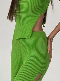 Women's Polos Y2k Women S Casual Sleeveless Rib Knit Crop Tops With Tie-Up Back And Solid Colour Crew Neck Vests