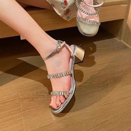 Dress Shoes Heel Sandals Women Rhinestone Sexy Transparent High Heels Female Summer Party Ladies Pumps Plus Size 40