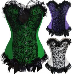 Sexy Boned Woman Lingerie Steel Bustiers Satin Corset Overbust CorsetsThong PLUS SIZE S M L XL XXL 3XL 4XL 5XL 6XL5215195