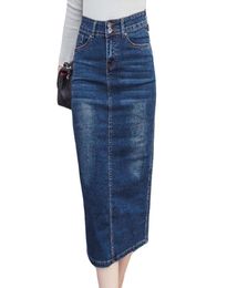 2018 Long Denim Skirt Vintage Button High Waist Pencil Black Blue Slim Women Skirts Plus Size Ladies ice Sexy Jeans Faldas J1906187160448