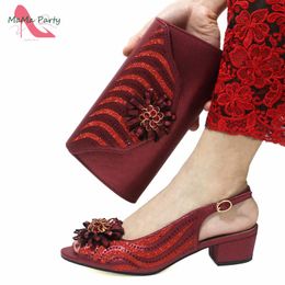 Dress Shoes Low Heels Arrivals Italian Design Nigerian Women And Bag Set In Wine Colour Comfortable With Appliques For Party