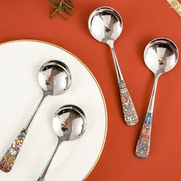 Spoons Stainless Steel Colorful Handle Spoon Dinner Tableware Round Head Dessert Cutlery Kitchen Accessories
