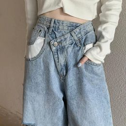 Women's Jeans Vintage Asymmetric Loose Casual Straight Women 2024 Spring Streetwear High Waist Sexy Hole Wide Leg Pants