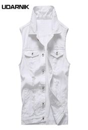 Men White Denim Vest Turndown Collar Cotton Sleeveless Jacket Slim Casual Gilet Waistcoat Top Summer Clothes Fashion 903A6637250386