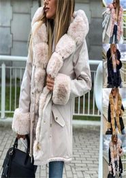 Womens Fur Collar Woollen Blends Coats Fashion Splicing Long Sleeve Zipper Hooded Coats Designer Winter Female New Casual Warm Slim3714405