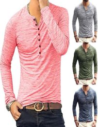 New Tshirts Men Solid Long Sleeve Fashion Designer Slim Button Casual Outwear Popular T Shirt For Male 3XL6200695