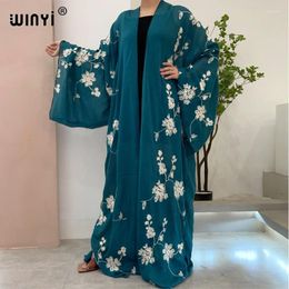 Autumn WINYI Dress Embroidery Beach Wear Swim Suit Cover Up Boho Cardigan Fashion Elegant Sexy Holiday Long Sleeve Kimono