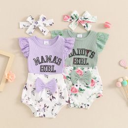 Clothing Sets FOCUSNORM 0-18M Lovley Baby Girls Clothes Set Lace Sleeve Letters Print Romper With Flower Shorts And Hairband