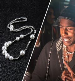Asap rocky pearl stainless steel ball splice necklace Hip hop man Women039s section3566655