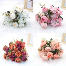 Decorative Flowers European Retro Artificial Flower Bud Rose 6 Heads 4 Hydrangea Bouquet Wedding Home Decoration Pa
