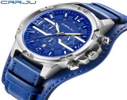 CRRJU brand Men039s Multifunction Sport Watches Male Casual Quartz Wristwatch Leather Men Military Waterproof Clocks with Box4970176