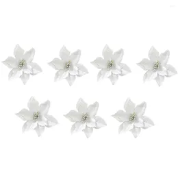 Decorative Flowers 24pcs 13cm Christmas Glitter Poinsettia Flower Ornament Xmas Tree Picks DIY Wreath Silver