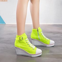 Fitness Shoes 2024 Candy Colour Women Vulcanize Top Heel Wedge Sneakers For Tenis Feminino Casual Platform Sneaker Canvas