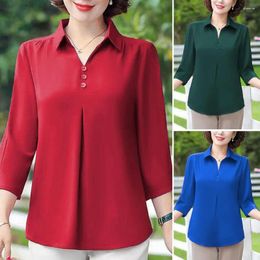 Women's Blouses Mid-aged Mother Summer Top Buttons Decor Women Clothes Solid Color Pullover Casual Oversized Mom Spring T-shirt For Daily