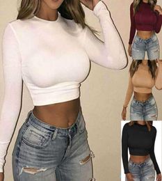 Women Sexy Bodycon Tshirts Autunmn Long Sleeve Oneck Crop Top Modis Sheath Fashion Autumn Solid Tops6954543