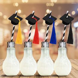 Disposable Cups Straws 10Pcs Straw Graduation Season Felt Hat Party Striped Paper College Theme Decoration Supplies