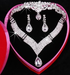 Luxury test Beaded Rhinestones Bridal Tiara Necklace Earrings Jewellery 3 Sets Wedding Accessories For Wedding Evening Party29768012538421