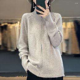 Women's Knits 2024 Chic Women Zipper Cardigan Spring Autumn Warm Long Sleeve Sweater Merino Wool Fashion Knit Coat